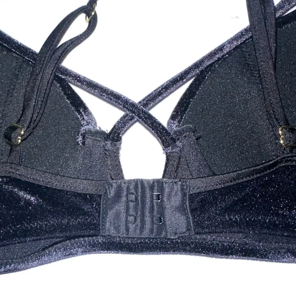 Beach Bunny Black Dylan Velvet Strappy Underwire Bikini Top Size M